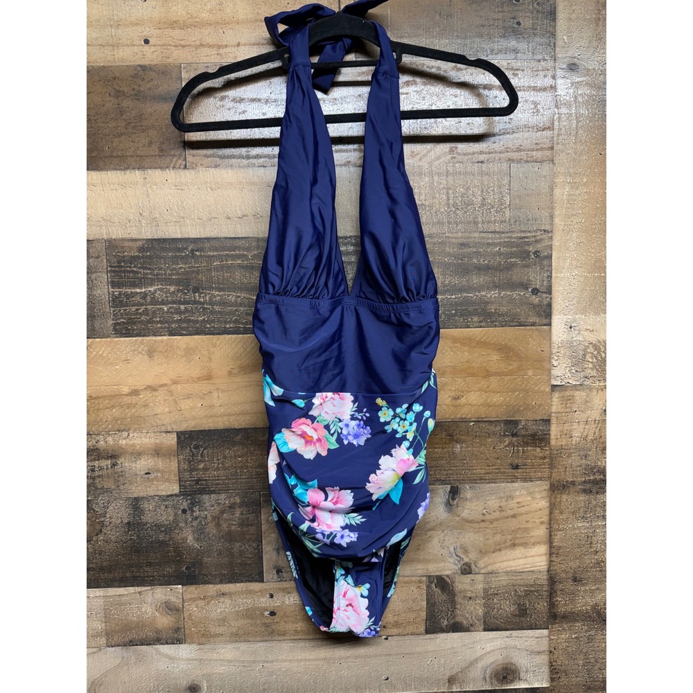 Cupshe Navy Floral Halter One Piece Swimsuit Tummy Contouring XL CAA12E3M017UD